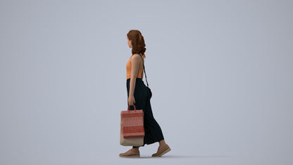 3D people model girl casual shopping, scanned human for 3ds Max rendering, three-quarter view render