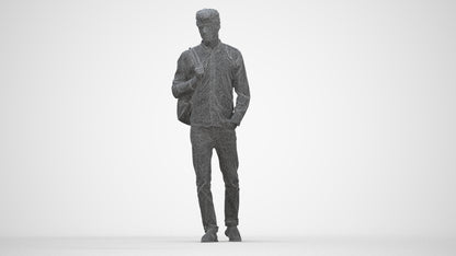 scanned 3D man casual walking, photogrammetry people for Enscape and V-Ray, wireframe back view
