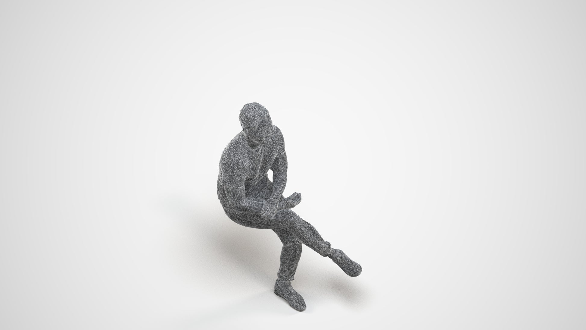 realistic 3D people man casual sitting, render-ready for V-Ray and Corona, FBX OBJ, wireframe three-quarter view