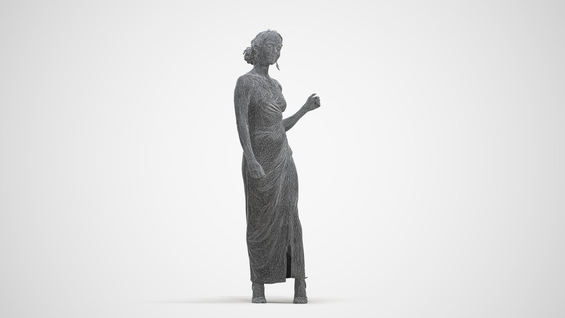 3D human model woman formal formalaffairs, photogrammetry scanned person for archviz, three-quarter front view render