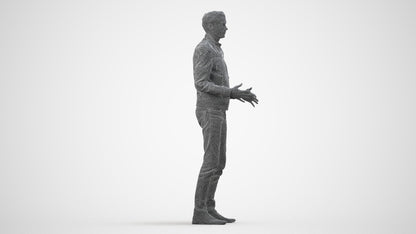 realistic 3D man casual business, scanned archviz people for Blender and 3ds Max, wireframe side view