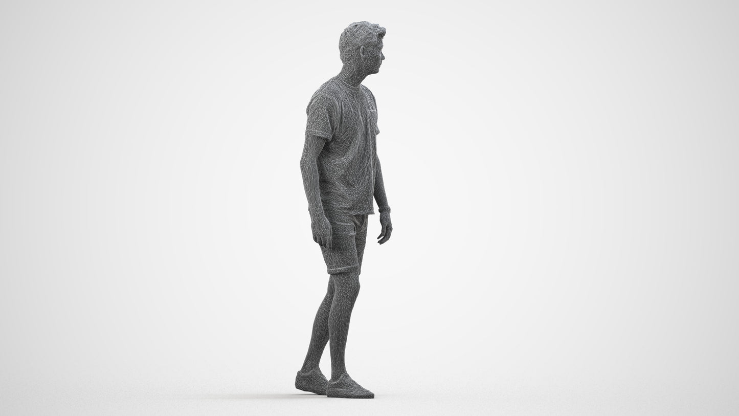 scanned 3D man casual walking, photogrammetry people for Enscape and V-Ray, wireframe side view