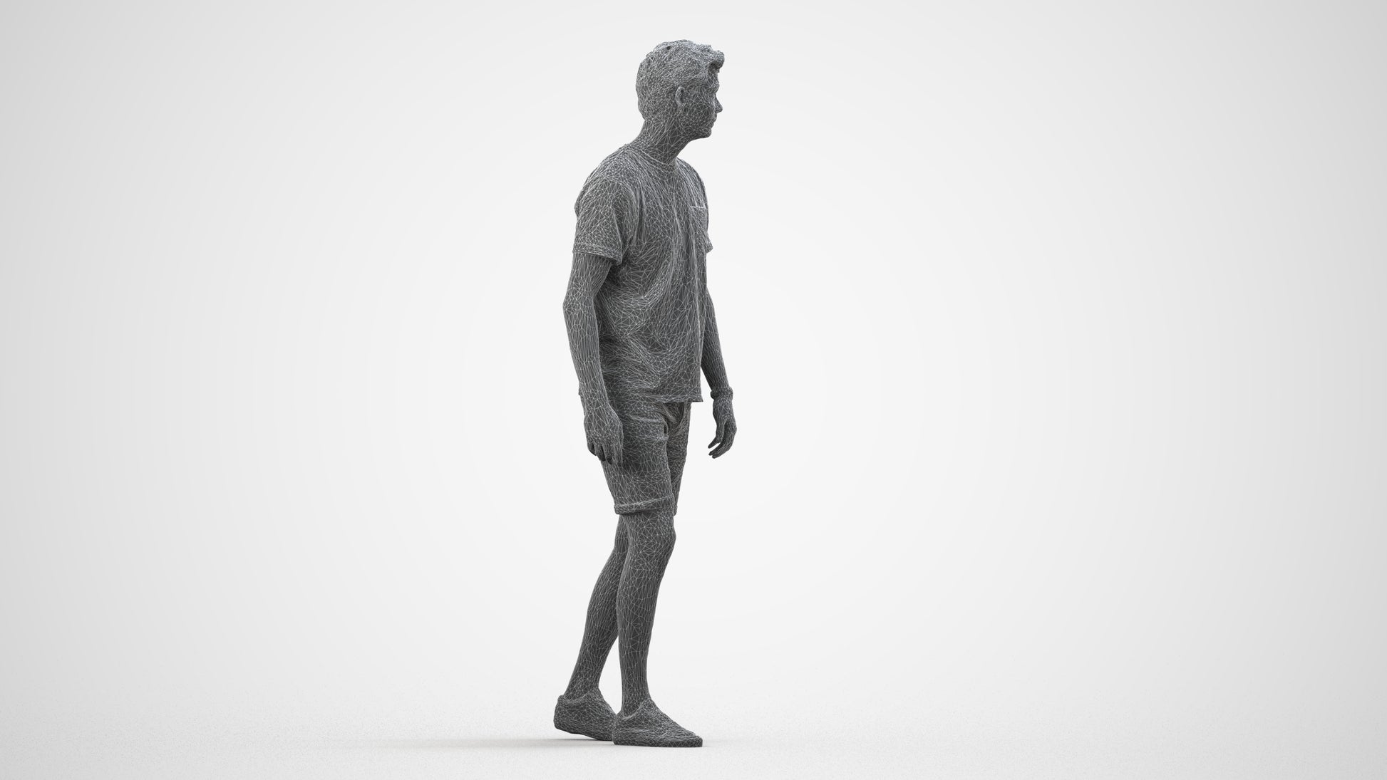 scanned 3D man casual walking, photogrammetry people for Enscape and V-Ray, wireframe side view