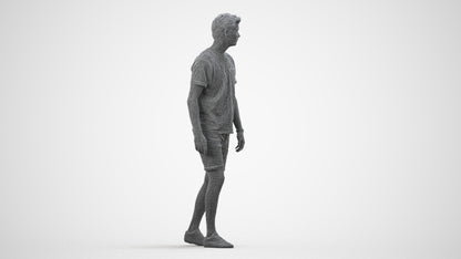scanned 3D man casual walking, photogrammetry people for Enscape and V-Ray, wireframe side view