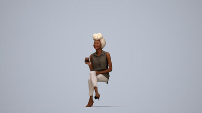 photogrammetry 3D woman casual sitting, realistic human model archviz FBX, top-down view render