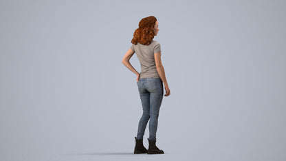 realistic 3D human woman casual standing, archviz people FBX OBJ for Blender, side view render