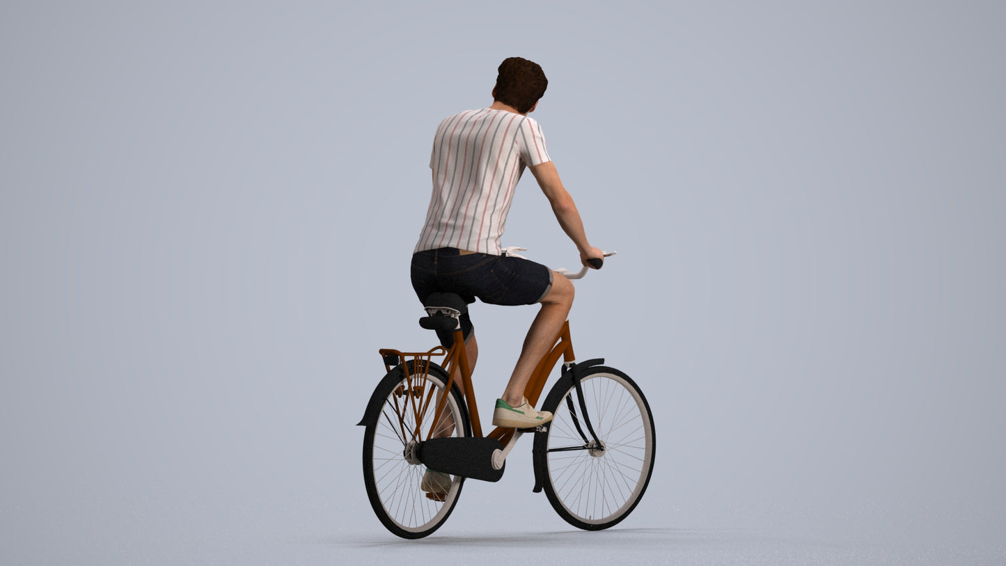 realistic 3D man casual cycling, scanned archviz people for Blender and 3ds Max, front view render