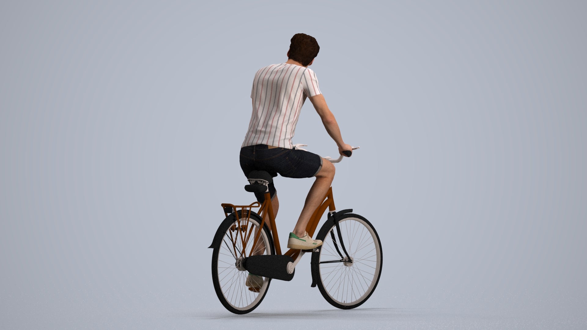 realistic 3D man casual cycling, scanned archviz people for Blender and 3ds Max, front view render