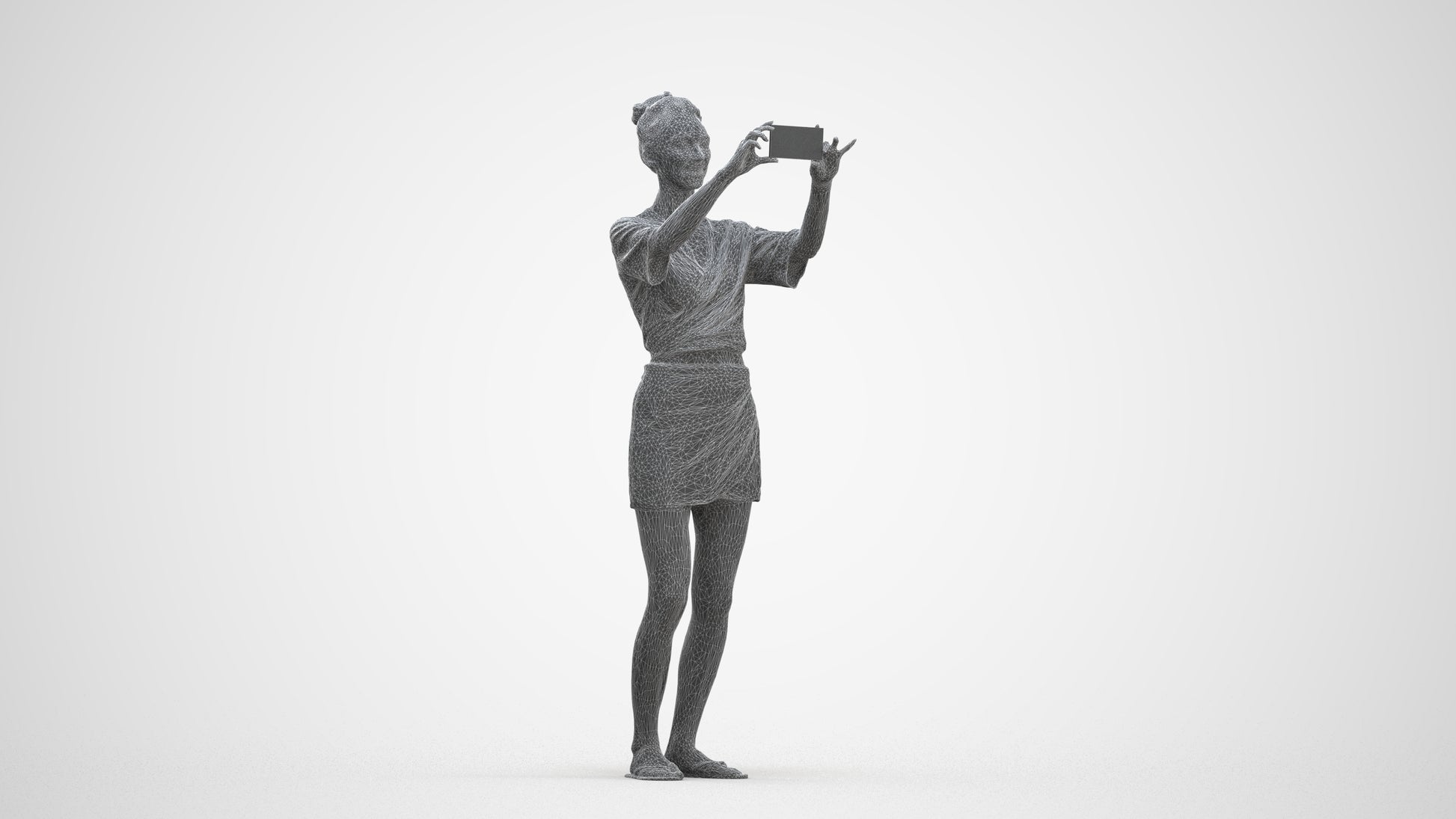 3D human model woman casual standing, photogrammetry scanned person for archviz, three-quarter front view render