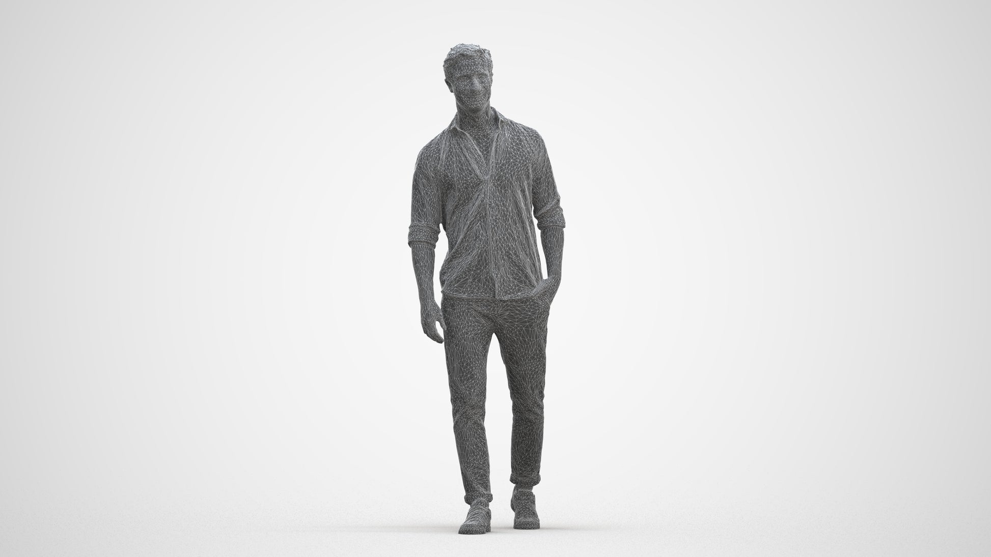 realistic 3D man casual walking, scanned archviz people for Blender and 3ds Max, three-quarter front view render