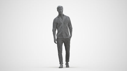 realistic 3D man casual walking, scanned archviz people for Blender and 3ds Max, three-quarter front view render