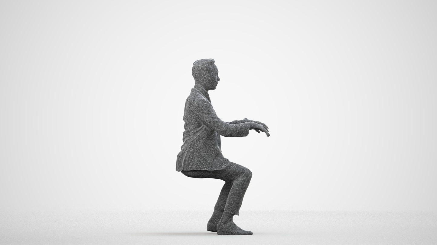 realistic 3D man formal business, scanned archviz people for Blender and 3ds Max, wireframe side view