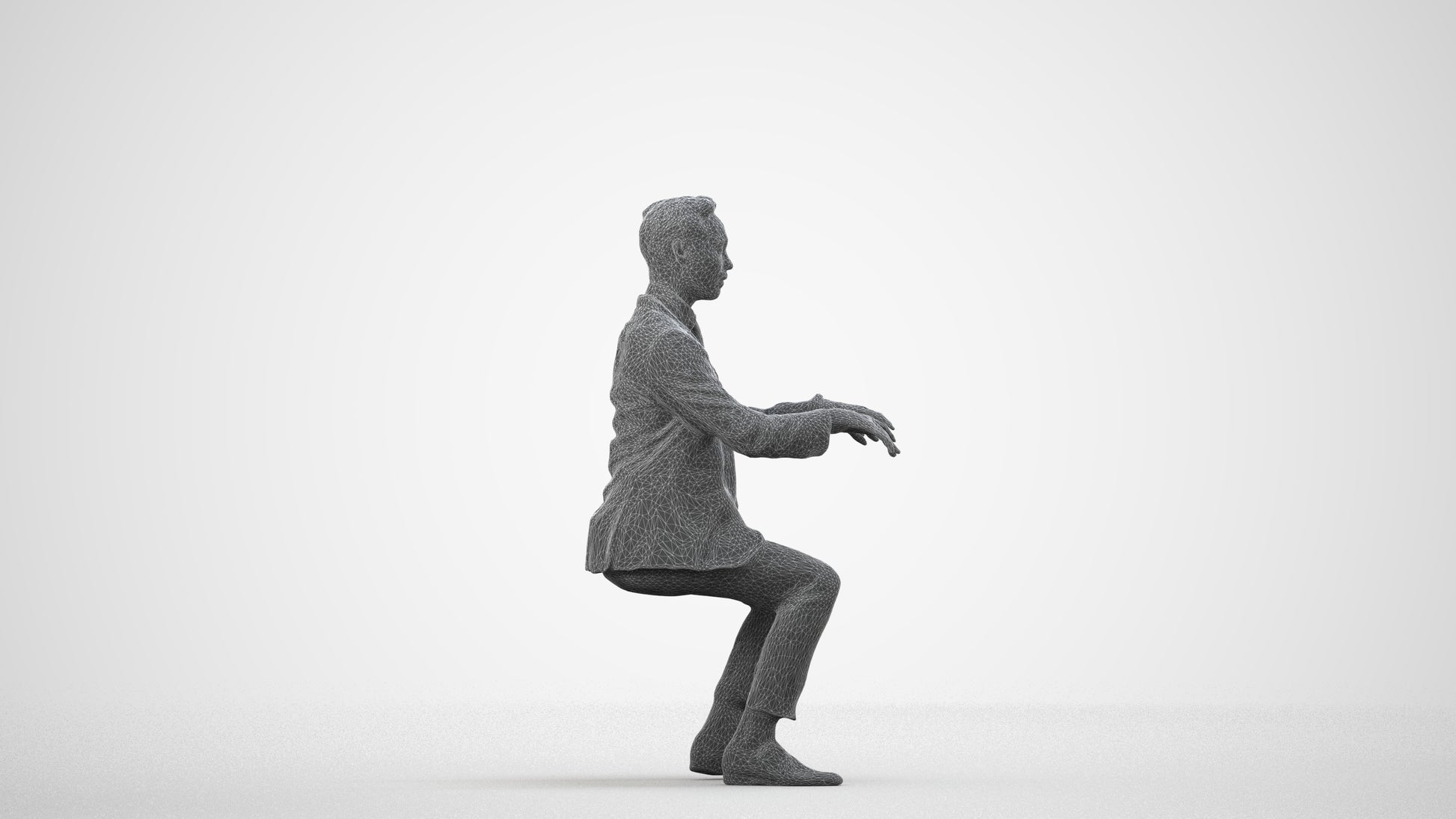 realistic 3D man formal business, scanned archviz people for Blender and 3ds Max, wireframe side view