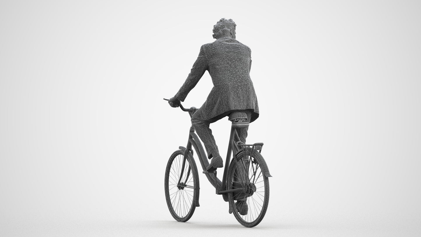 scanned 3D man business cycling, photogrammetry people for Enscape and V-Ray, wireframe front view