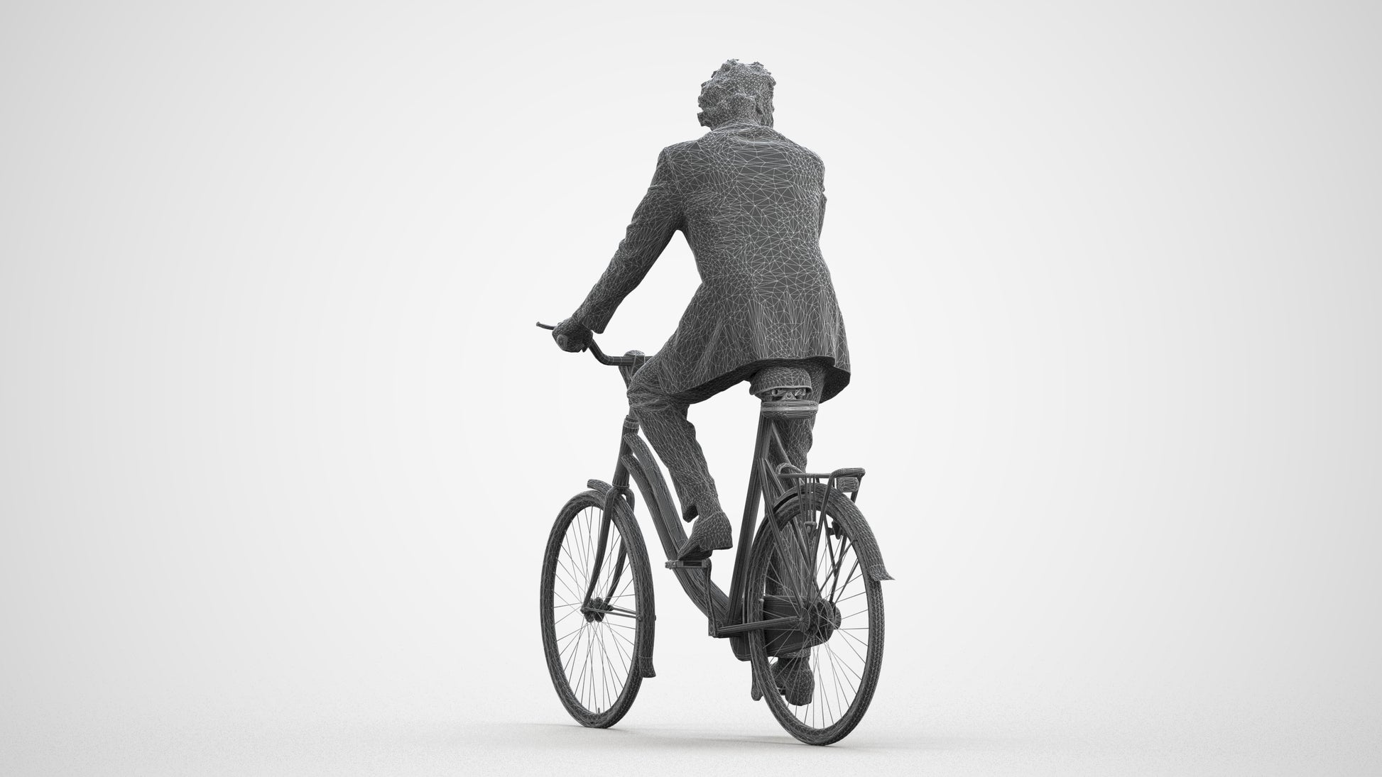 scanned 3D man business cycling, photogrammetry people for Enscape and V-Ray, wireframe front view