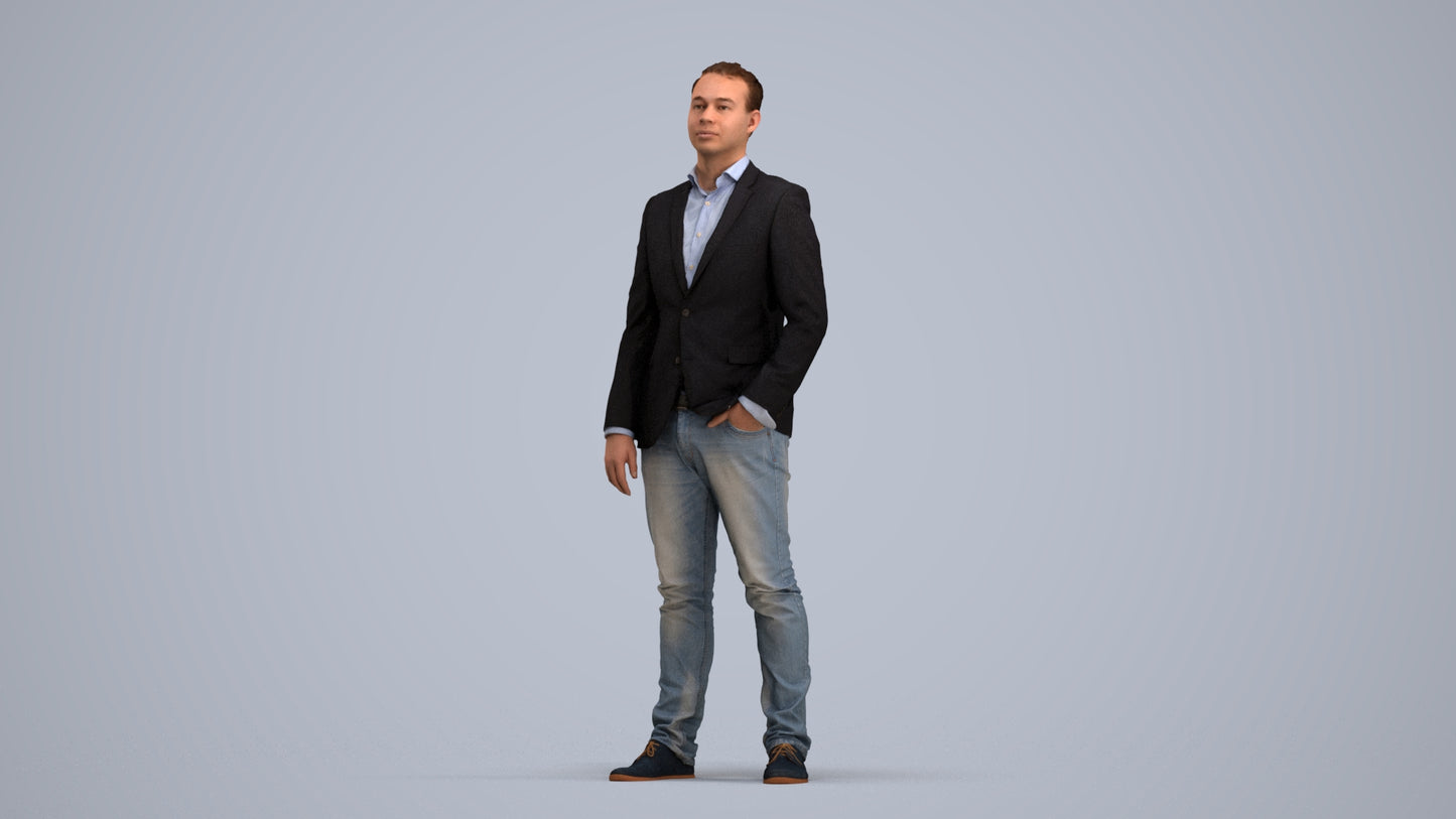 3D people model man business, scanned human for 3ds Max rendering, standing pose render