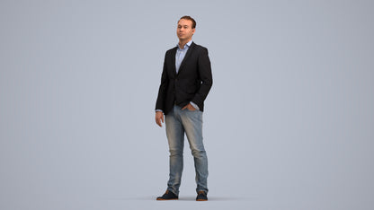 3D people model man business, scanned human for 3ds Max rendering, standing pose render