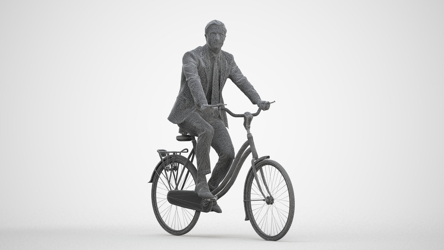 scanned 3D man business cycling, photogrammetry people for Enscape and V-Ray, three-quarter front view render