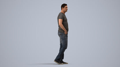 realistic 3D man casual standing, scanned archviz people for Blender and 3ds Max, side view render