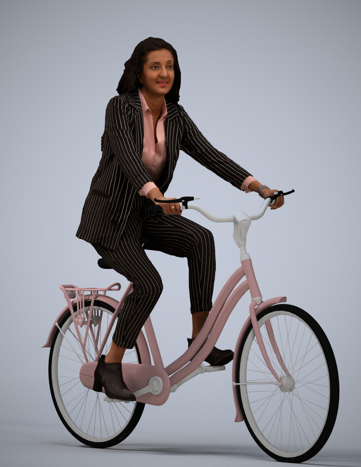 photogrammetry 3D woman business cycling, realistic human model archviz FBX