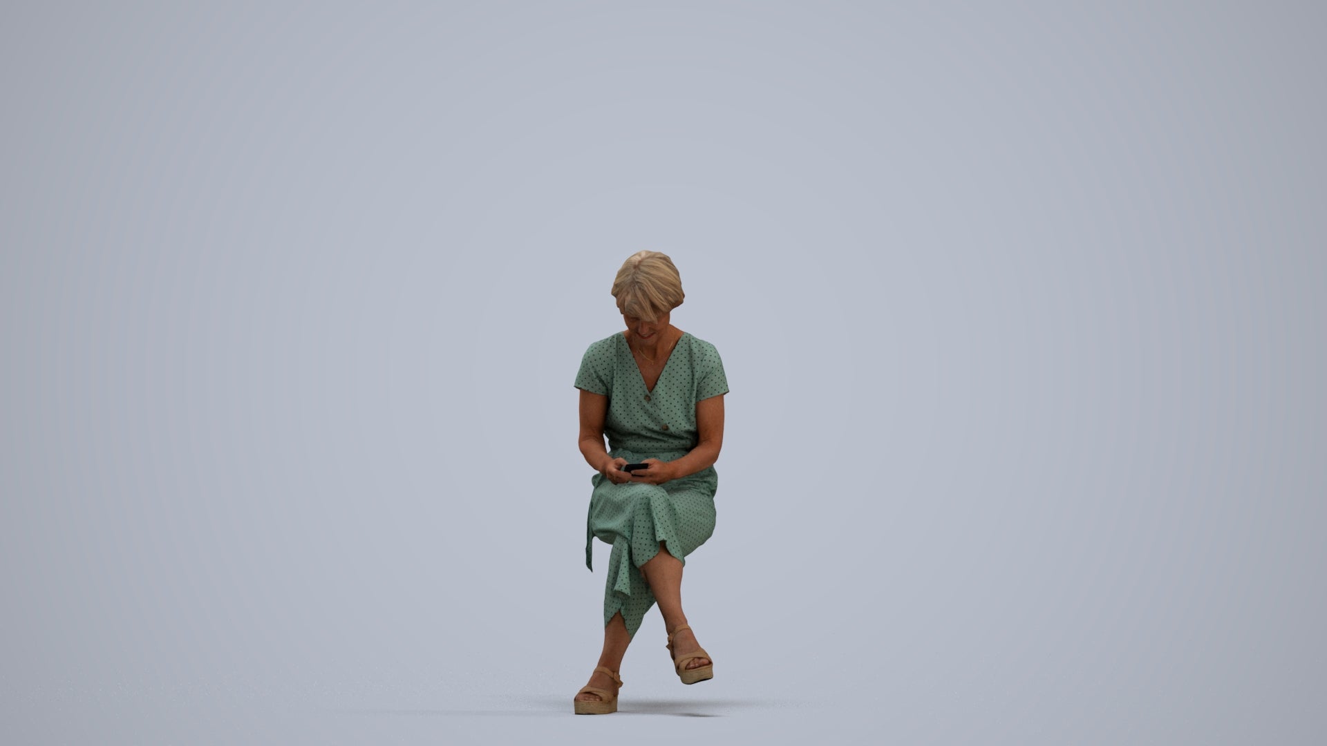 photogrammetry 3D senior woman casual sitting, realistic human model archviz FBX, standing pose render