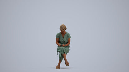photogrammetry 3D senior woman casual sitting, realistic human model archviz FBX, standing pose render