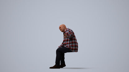 scanned 3D senior man casual sitting, photogrammetry people for Enscape and V-Ray, three-quarter view render