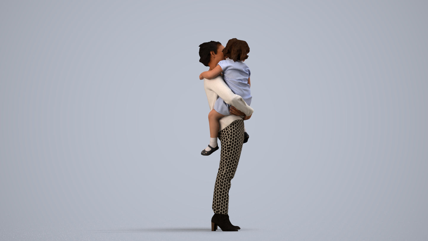 realistic 3D people girl casual kids, render-ready for V-Ray and Corona, FBX OBJ, side view render