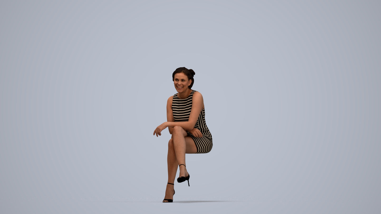 scanned 3D woman casual sitting, photogrammetry people for Enscape and V-Ray, top-down view render