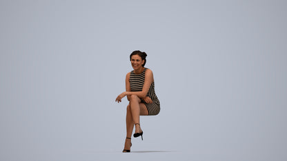 scanned 3D woman casual sitting, photogrammetry people for Enscape and V-Ray, top-down view render