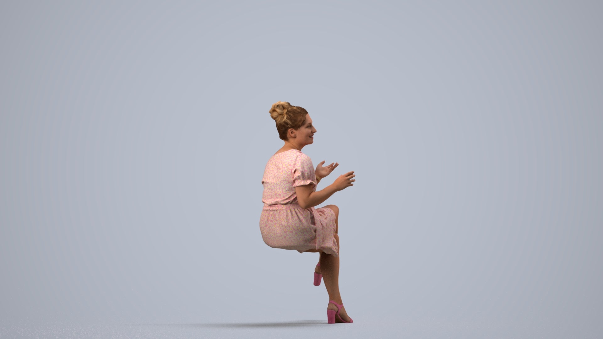 realistic 3D people woman casual sitting, render-ready for V-Ray and Corona, FBX OBJ, side view render