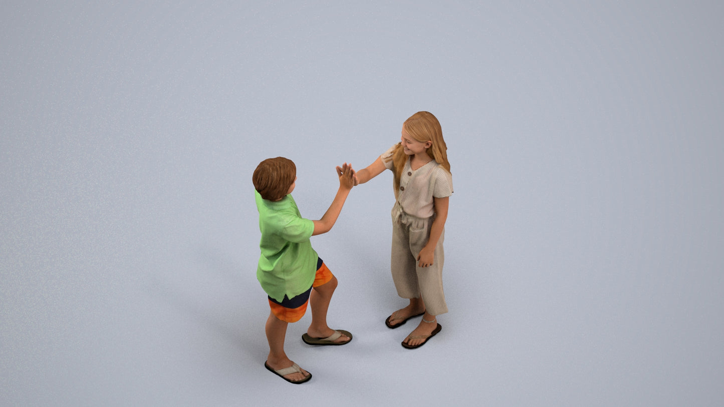 3D people model girl kids, scanned human for 3ds Max rendering, back view render