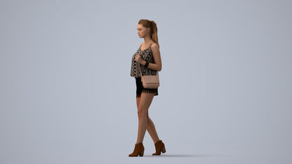 realistic 3D people girl casual walking, render-ready for V-Ray and Corona, FBX OBJ, three-quarter view render
