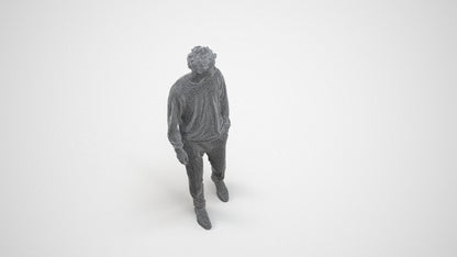realistic 3D human man casual walking, archviz people FBX OBJ for Blender, wireframe three-quarter view