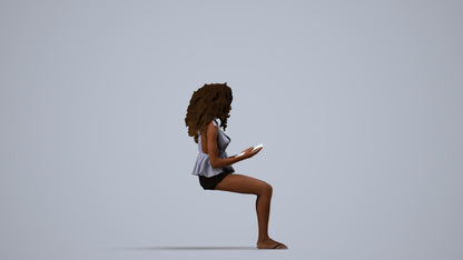 realistic 3D woman casual sitting, scanned archviz people for Blender and 3ds Max, side view render