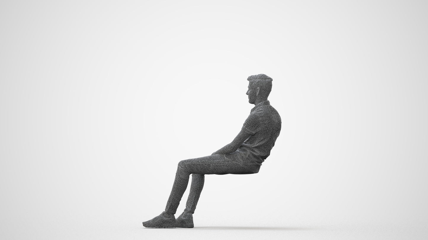 3D scanned man sitting casual, photorealistic archviz people for Enscape and SketchUp, square thumbnail