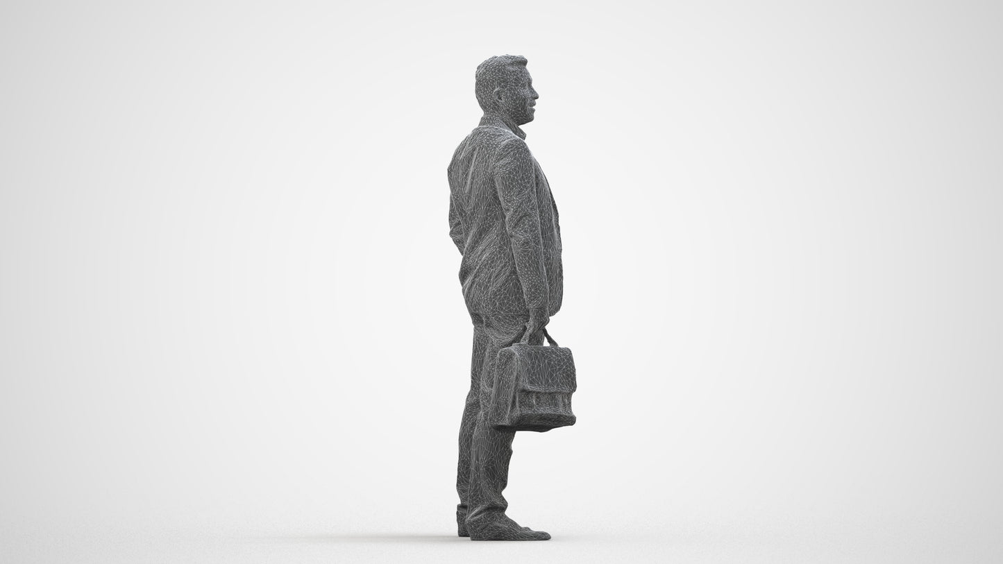 realistic 3D man business, scanned archviz people for Blender and 3ds Max, wireframe side view
