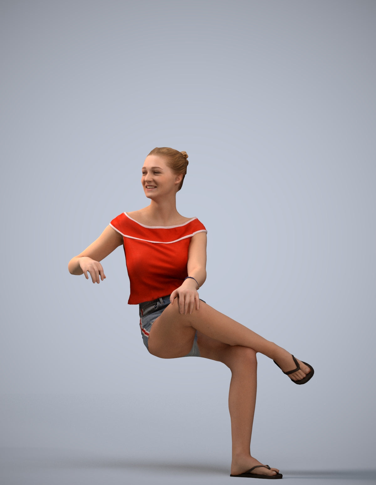 3D scanned girl sitting casual, photorealistic archviz people for Enscape and SketchUp