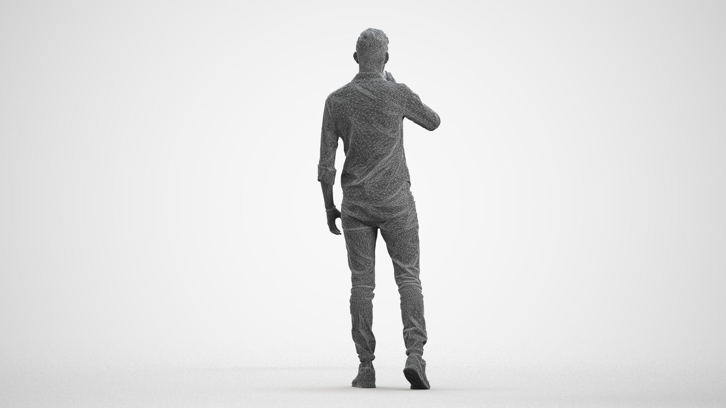 realistic 3D man casual walking, scanned archviz people for Blender and 3ds Max, wireframe front view
