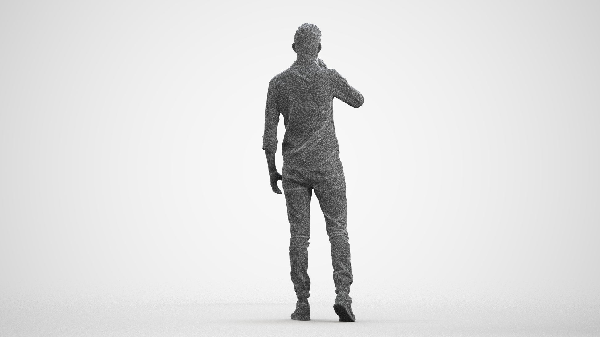 realistic 3D man casual walking, scanned archviz people for Blender and 3ds Max, wireframe front view