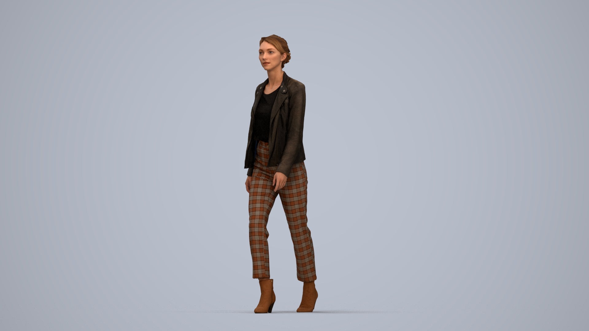 3D scanned woman walking business, photorealistic archviz people for Enscape and SketchUp, top-down view render