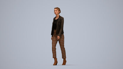 3D scanned woman walking business, photorealistic archviz people for Enscape and SketchUp, top-down view render