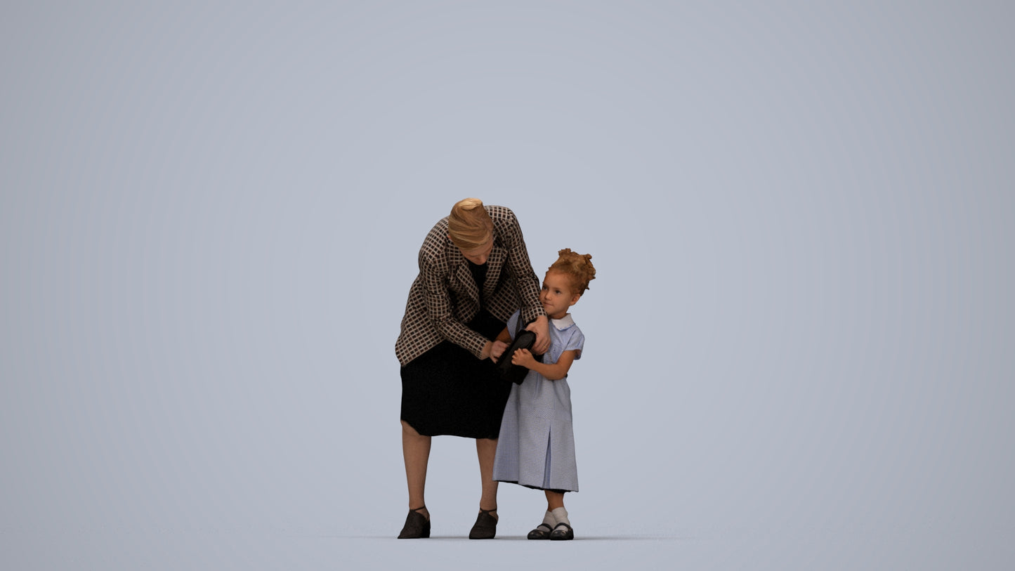 3D human model girl casual kids, photogrammetry scanned person for archviz, top-down view render