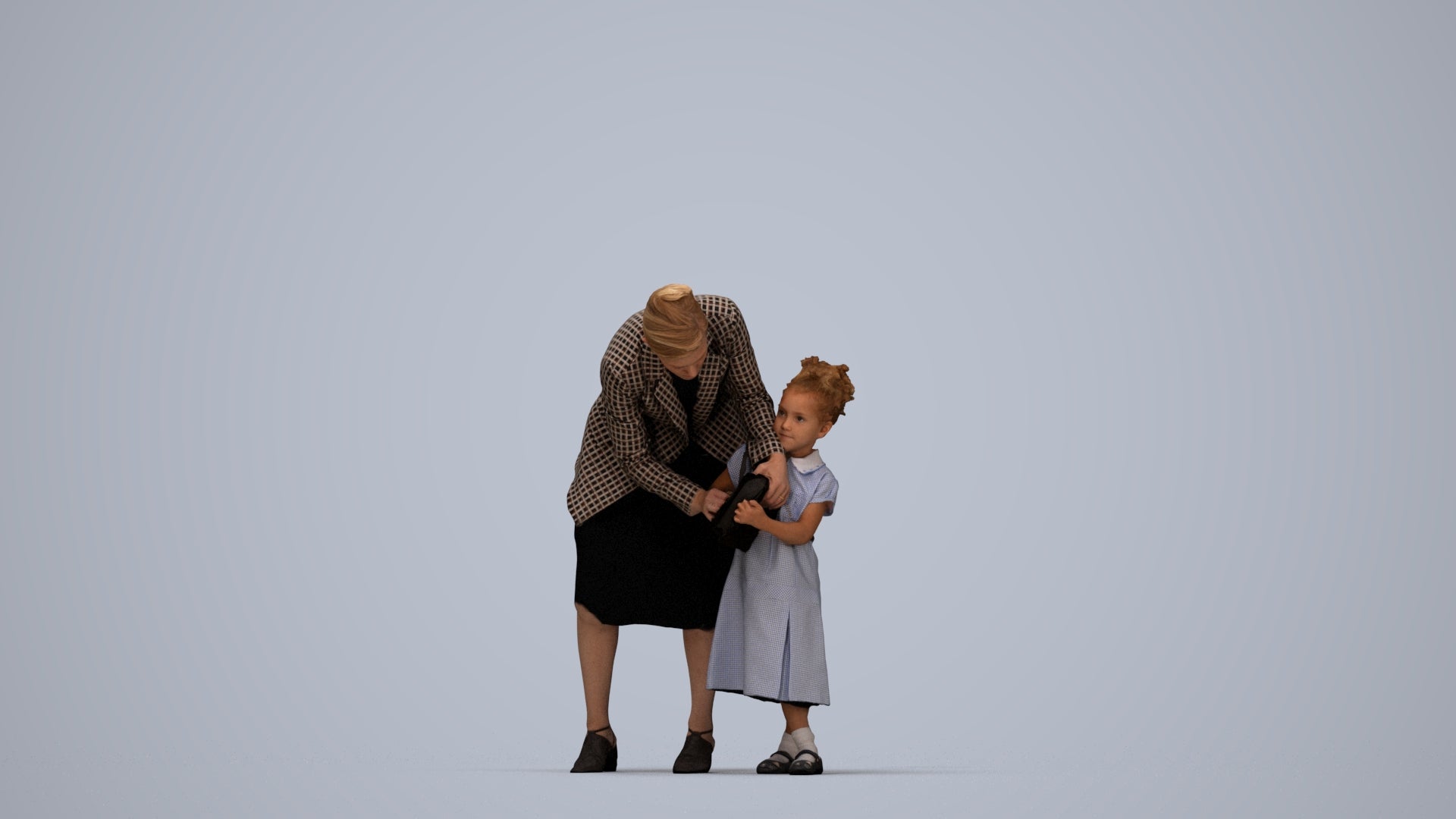 3D human model girl casual kids, photogrammetry scanned person for archviz, top-down view render
