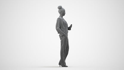 scanned 3D woman business standing, photogrammetry people for Enscape and V-Ray, wireframe side view