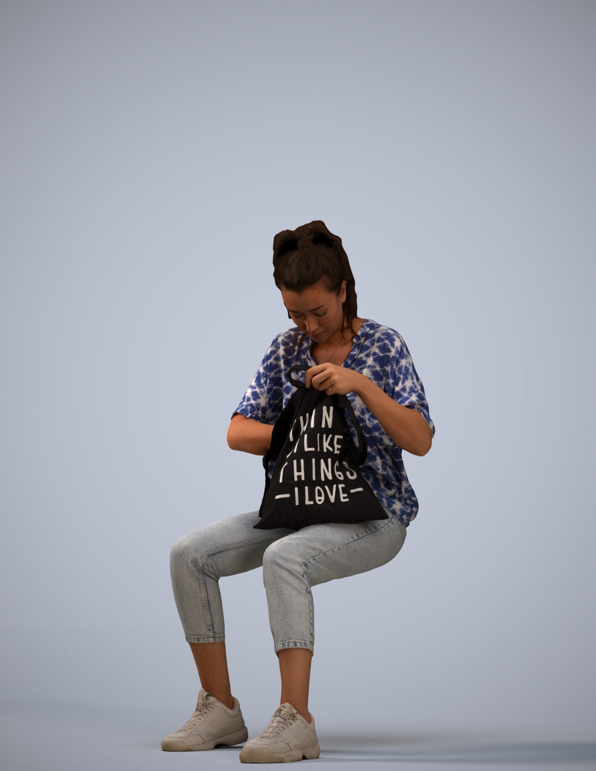 photogrammetry 3D woman casual sitting, realistic human model archviz FBX