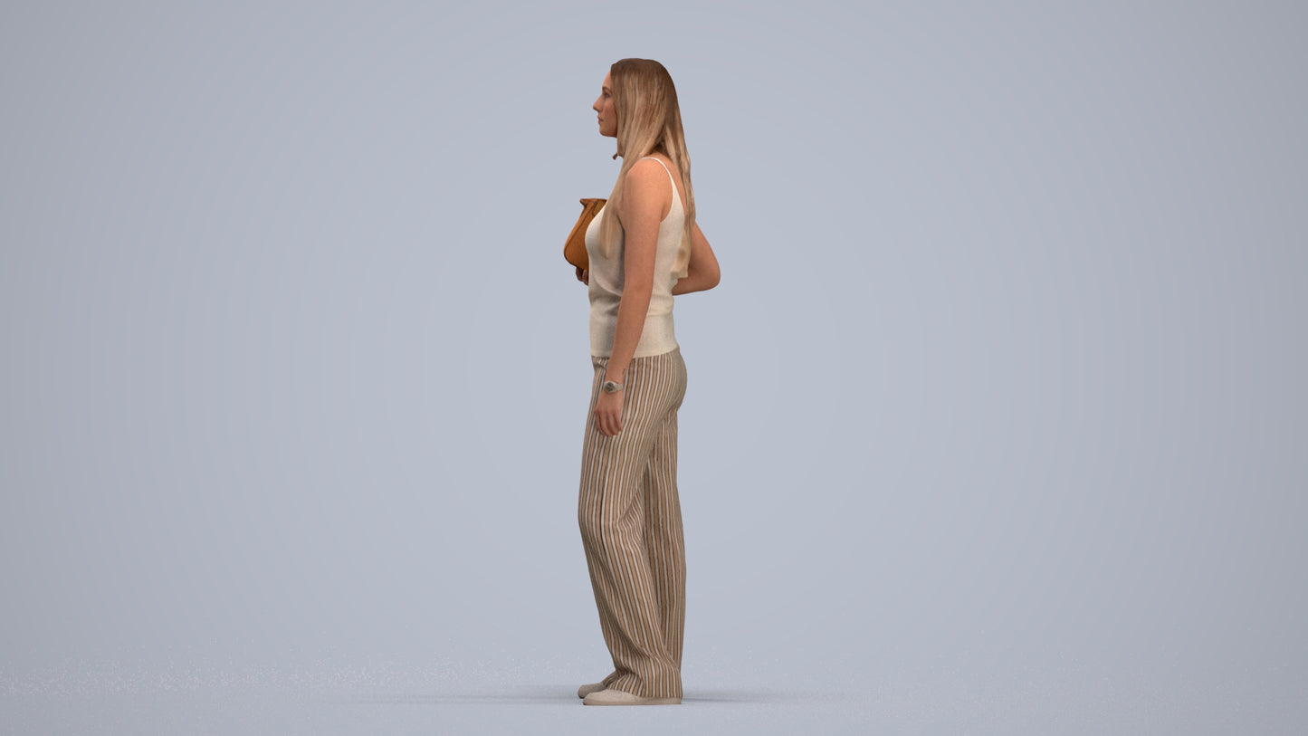 realistic 3D woman casual standing, scanned archviz people for Blender and 3ds Max, standing pose render