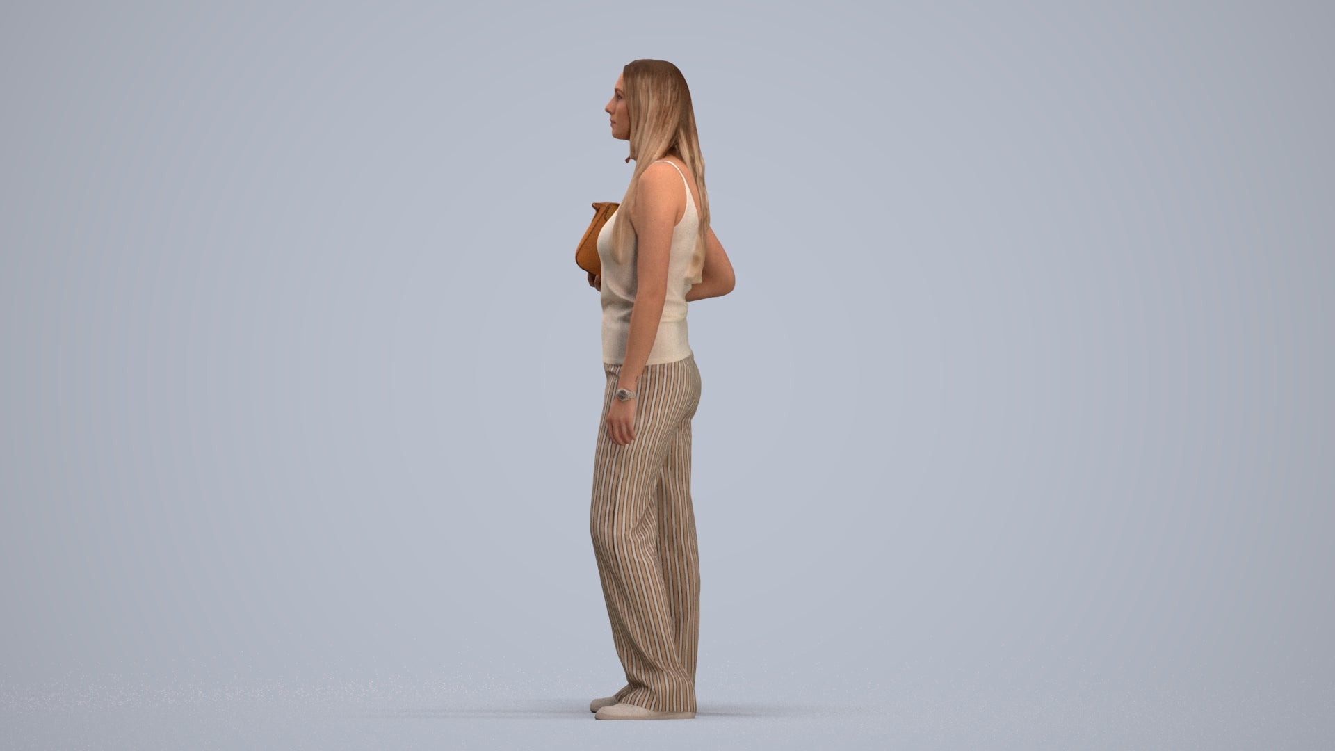 realistic 3D woman casual standing, scanned archviz people for Blender and 3ds Max, standing pose render