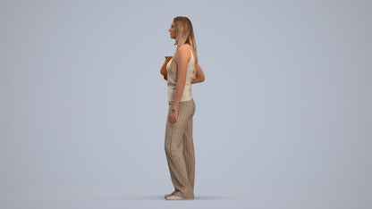 realistic 3D woman casual standing, scanned archviz people for Blender and 3ds Max, standing pose render