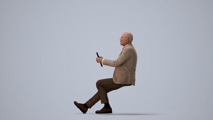 3D human model senior man business mix, photogrammetry scanned person for archviz, three-quarter view render